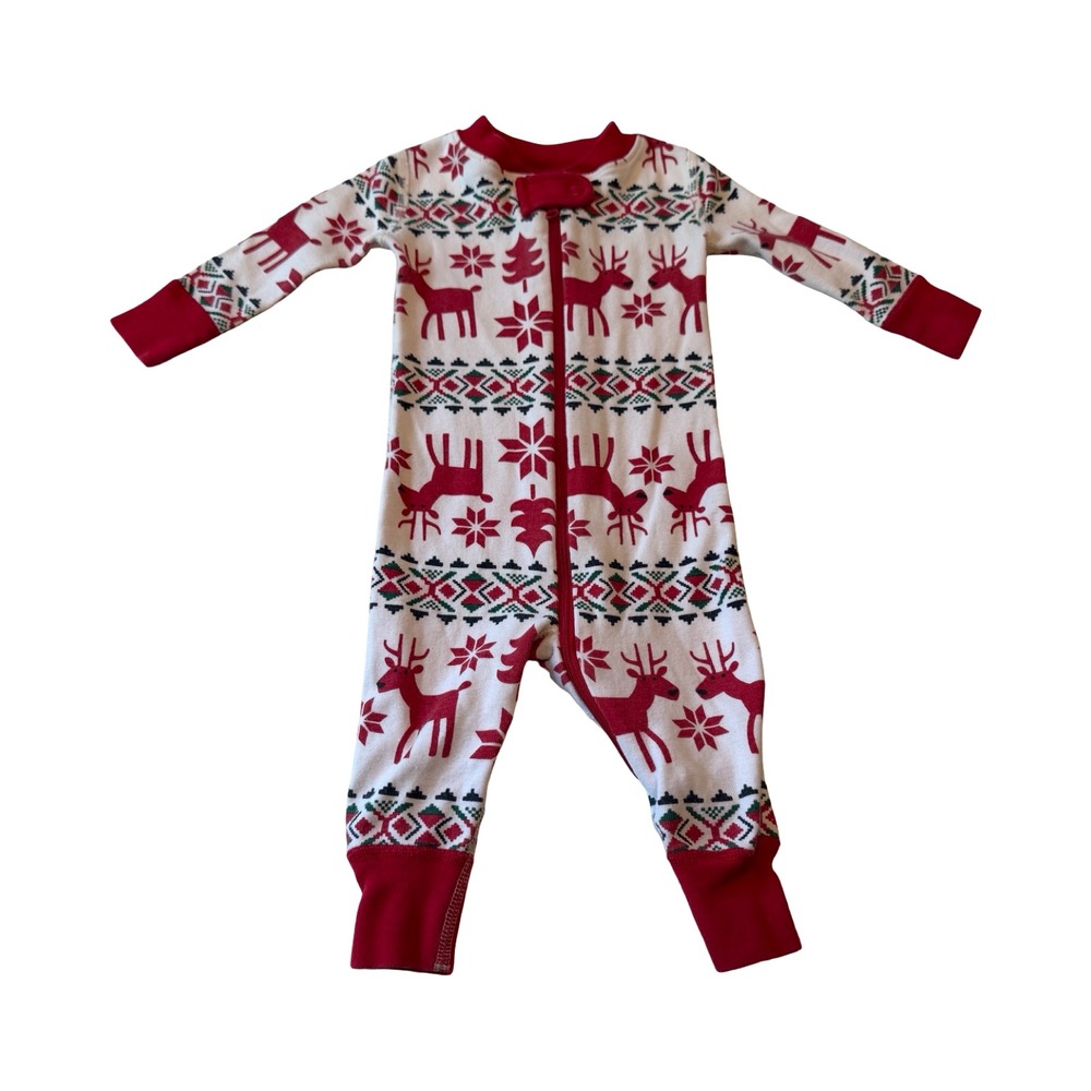 Hanna Andersson Baby 3-6M Organic Cotton Reindeer Fair Isle Christmas Sleeper 60